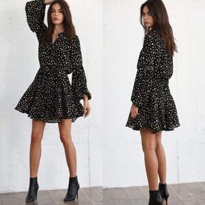 A-Line Dress By Together polka dot Black Gauzy Romantic Flouncy whimsigoth Sz M